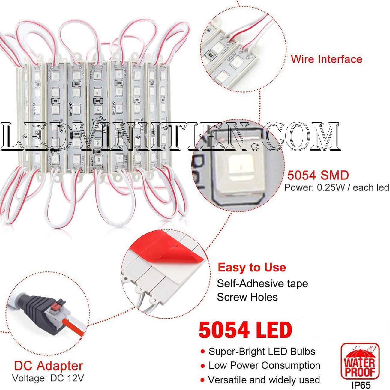 Led hắt 3 bóng 12V 5054 màu đỏ loại tốt, giá rẻ, siêu sáng, samsung