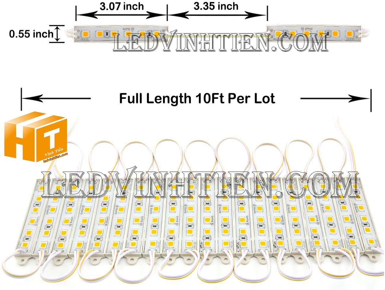 Led module 3 bóng 12V 5054 màu vàng cam loại tốt, giá rẻ, siêu sáng, samsung dùng hắt chử quảng cáo