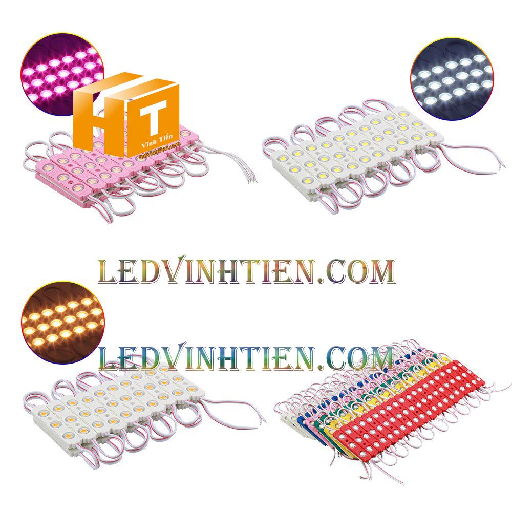 Led hắt, led module 3 bóng 5730 ánh sáng màu hồng, giá rẻ, có thấu kính, ledvinhtien.com