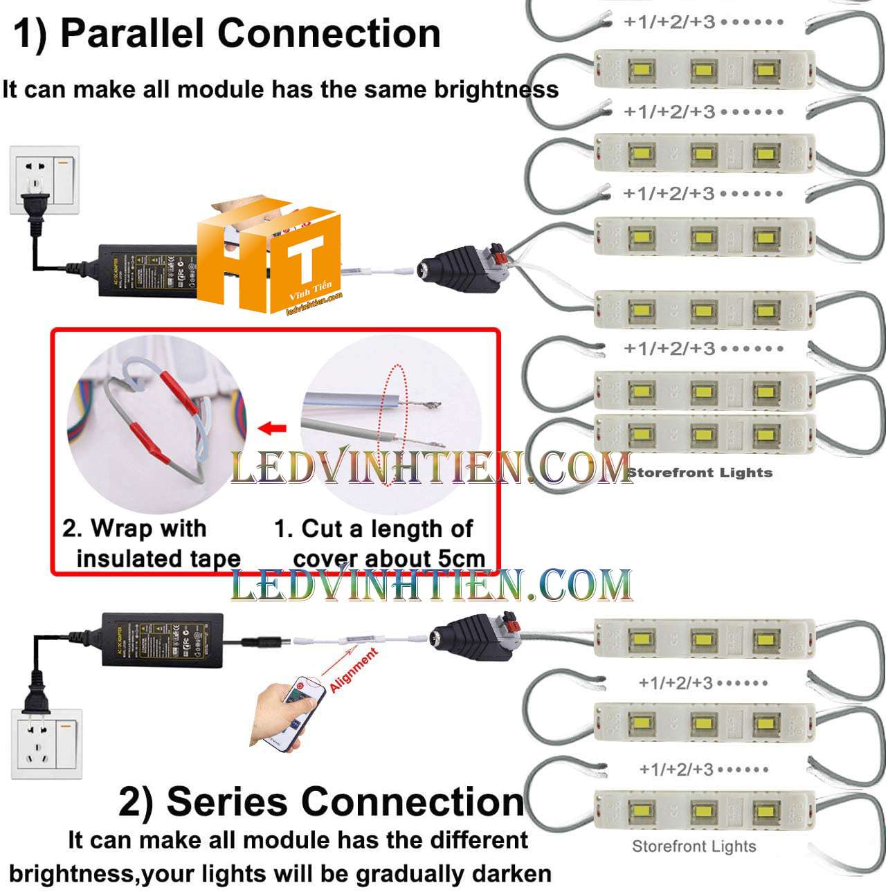 Đèn Led hắt, led module 3 bóng 5730 vàng nắng samsung giá rẻ, loại tốt, siêu sáng, dùng ngoài trời, chính hãng ledvinhtien.com