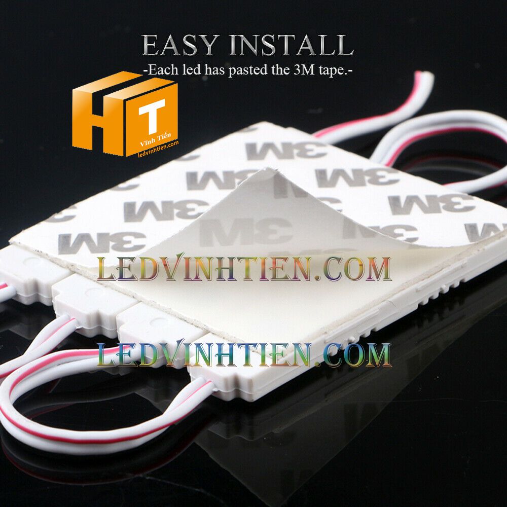 Led hắt, led module 3 bóng 5730 xanh dương, giá rẻ, có thấu kính, siêu sáng, dùng ngoài trời, ledvinhtien.com