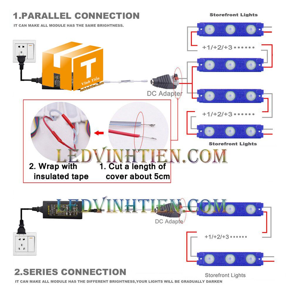 Led hắt, led module 3 bóng 5730 xanh dương, giá rẻ, có thấu kính, siêu sáng, dùng ngoài trời, ledvinhtien.com