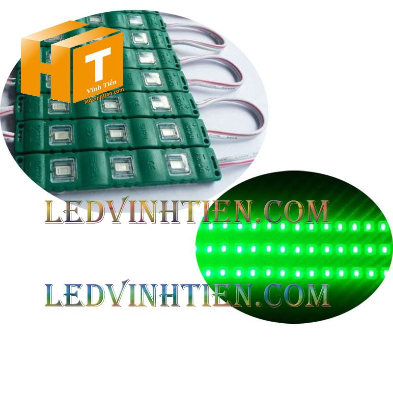 Led hắt, led module 3 bóng 5730 xanh lá, giá rẻ, có thấu kính, siêu sáng, dùng ngoài trời, ledvinhtien.com