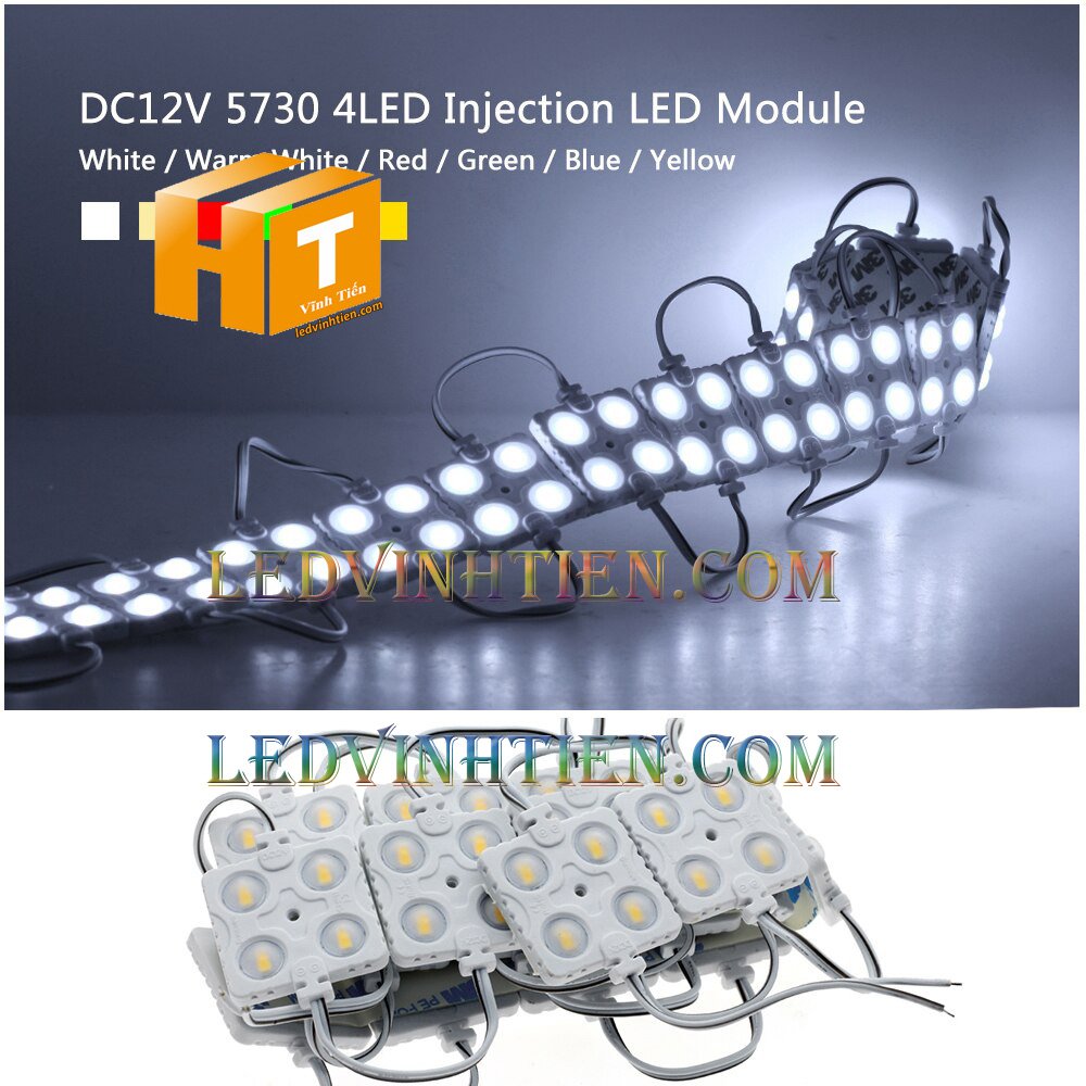 Led hắt, led module 4 bóng samsung màu vàng, giá rẻ, có thấu kính lúp, ledvinhtien.com