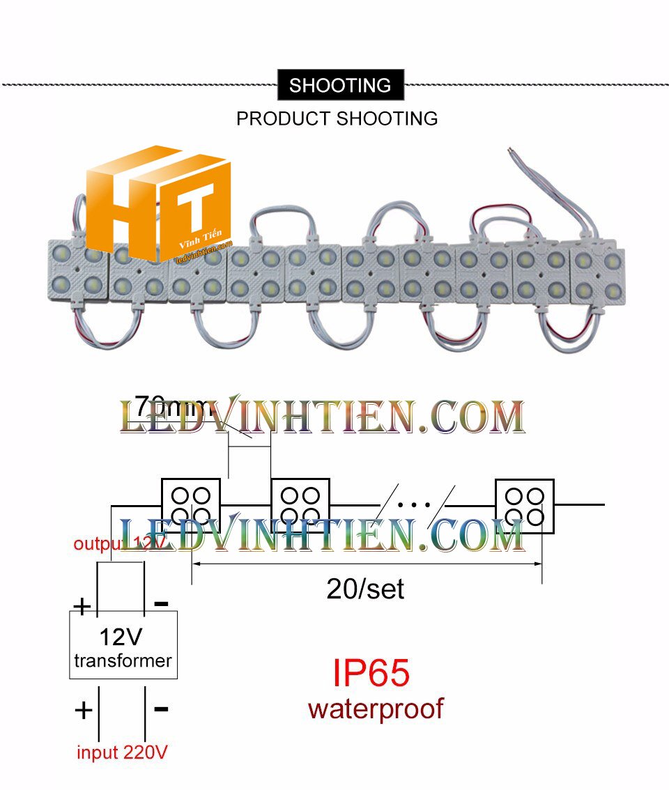 Led hắt, led module 4 bóng samsung màu xanh lá, giá rẻ, có thấu kính lúp, ledvinhtien.com