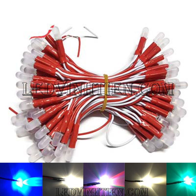 Led liền dây màu đỏ, Led ruồi màu đỏ 5V 5mm, F5 loại tốt, giá rẻ, siêu sáng, chiếu sáng ngoài trời, ledvinhtien.com