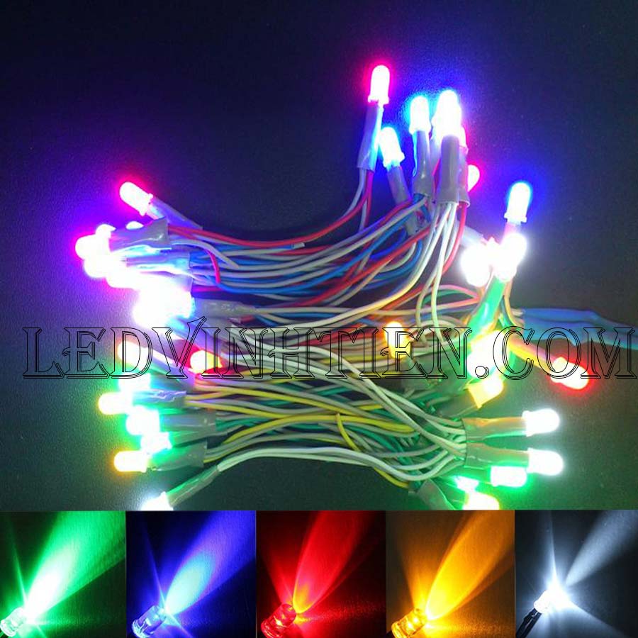 Led liền dây màu đỏ, Led ruồi màu đỏ 5V 5mm, F5 loại tốt, giá rẻ, siêu sáng, chiếu sáng ngoài trời, ledvinhtien.com