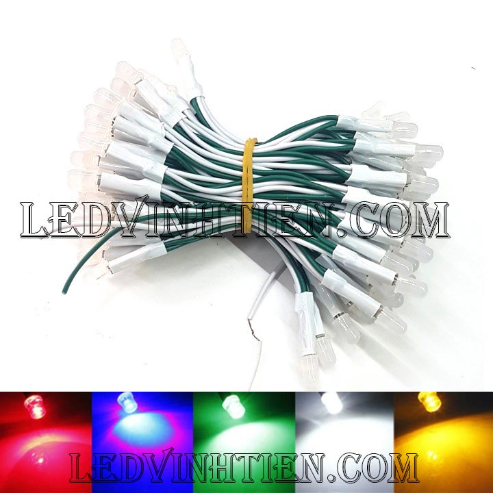 Led liền dây màu đỏ, Led ruồi màu đỏ 5V 5mm, F5 loại tốt, giá rẻ, siêu sáng, chiếu sáng ngoài trời, ledvinhtien.com