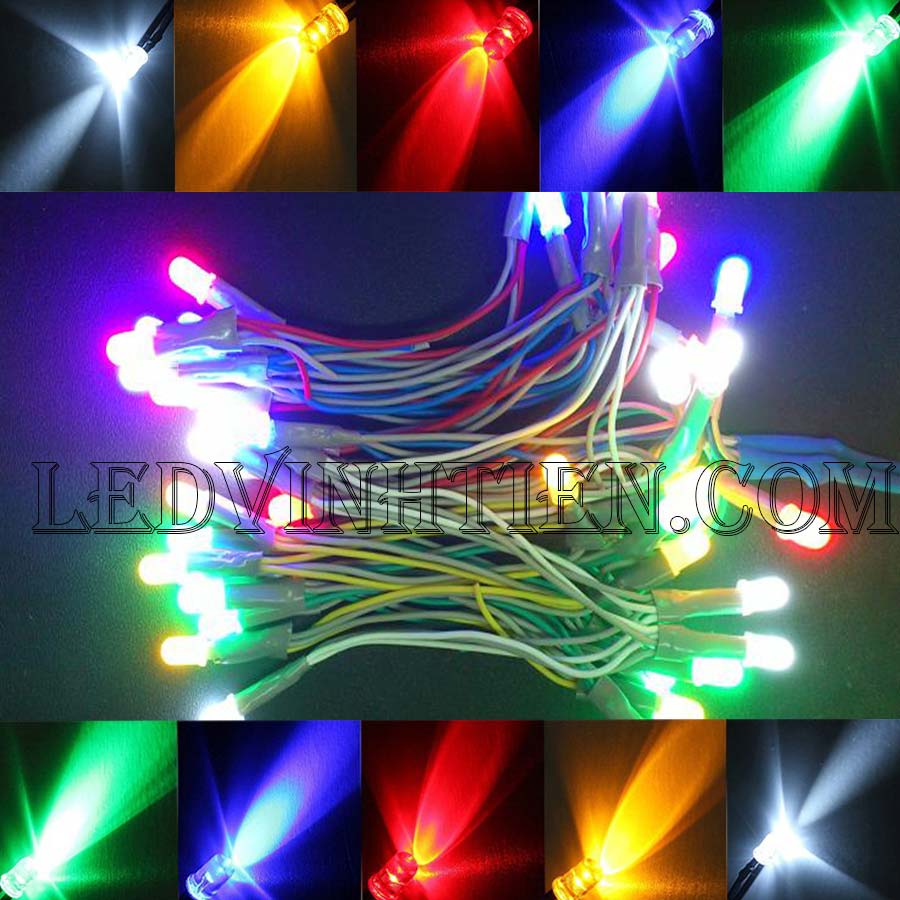 Led liền dây màu xanh dương, Led ruồi 5V 5mm, F5 loại tốt, giá rẻ, siêu sáng, chiếu sáng ngoài trời, ledvinhtien.com