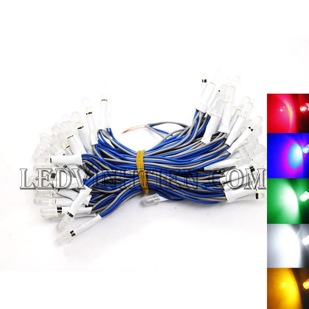 Led liền dây màu xanh dương, Led ruồi 5V 5mm, F5 loại tốt, giá rẻ, siêu sáng, chiếu sáng ngoài trời, ledvinhtien.com