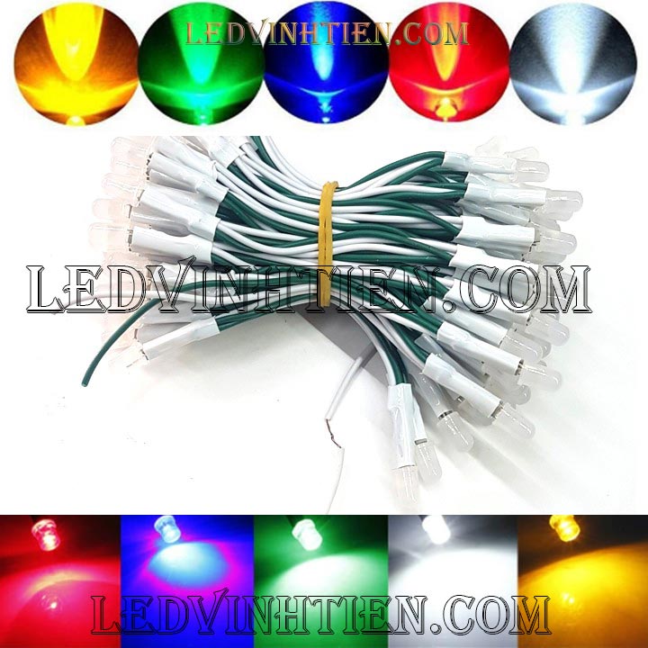 Led liền dây màu xanh dương, Led ruồi 5V 5mm, F5 loại tốt, giá rẻ, siêu sáng, chiếu sáng ngoài trời, ledvinhtien.com