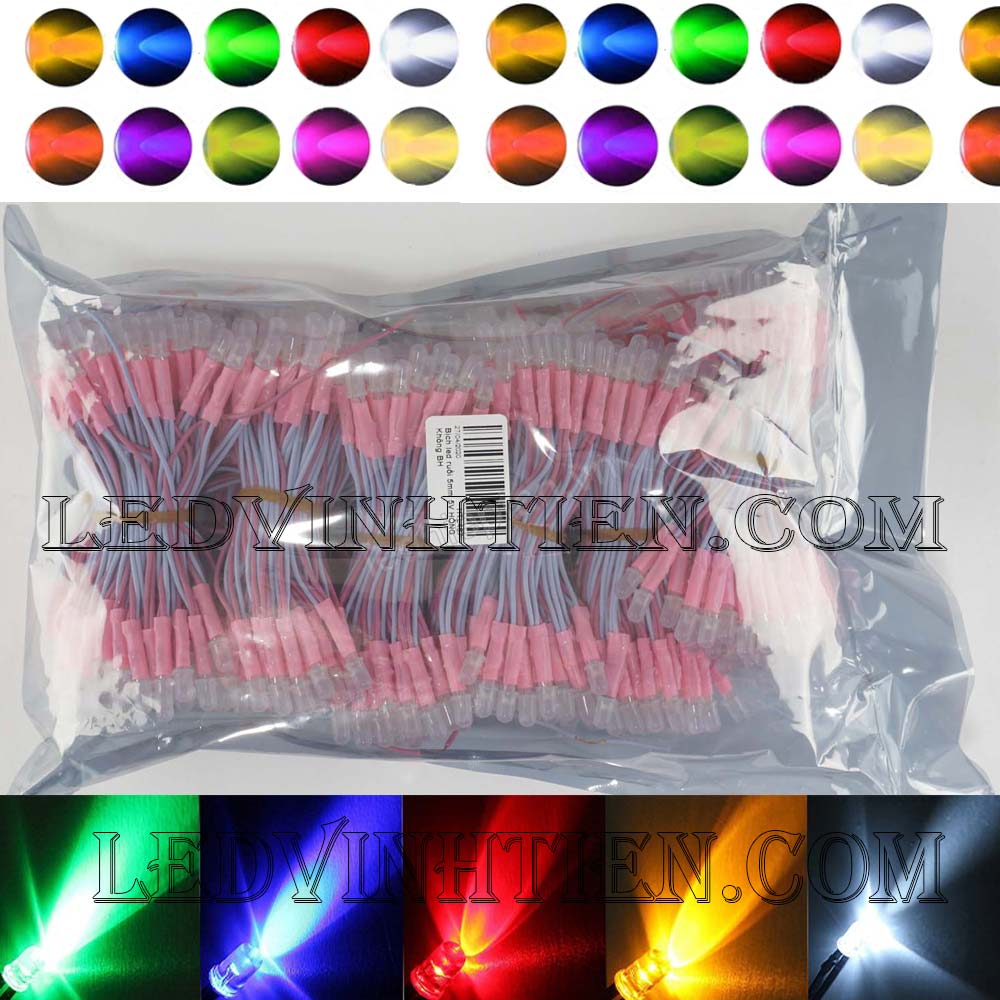 Led liền dây màu xanh lá, Led ruồi 5V 5mm, F5 loại tốt, giá rẻ, siêu sáng, chiếu sáng ngoài trời, ledvinhtien.com