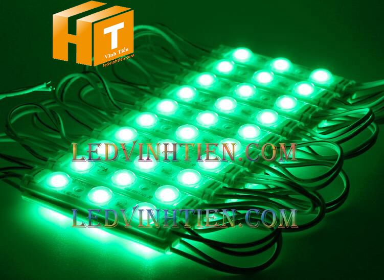 Led module 3 bóng lúp ánh sáng màu xanh lá điện 12v, giá rẻ, có thấu kính, loại tốt, dùng ngoài trời, ledvinhtien.com