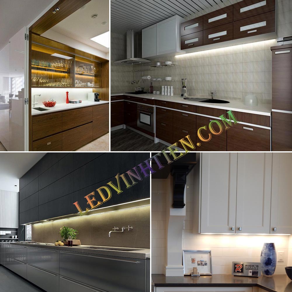 các ứng dụng tiêu biểu của đèn led thanh nhôm 12V 4014 samsung ánh sáng trắng, vàng, xanh lá, xanh dương, đỏ, loại tốt, giá rẻ, dùng chiếu sáng trần, tủ bếp, kệ trưng bày, phòng khách, quầy bar, viền, logo, sản phẩm của ledvinhtien.com, xem hình ảnh minh họa chi tiết