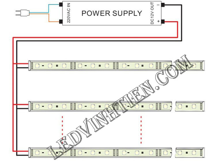 Hường dẫn các đấu nối, lắp đặt, cài đặt chi tiết đèn led thanh nhôm 12v 5054 samsung sao cho an toàn, đẹp, tiết kiệm nhất, xem hình ảnh hướng dẫn chi tiết