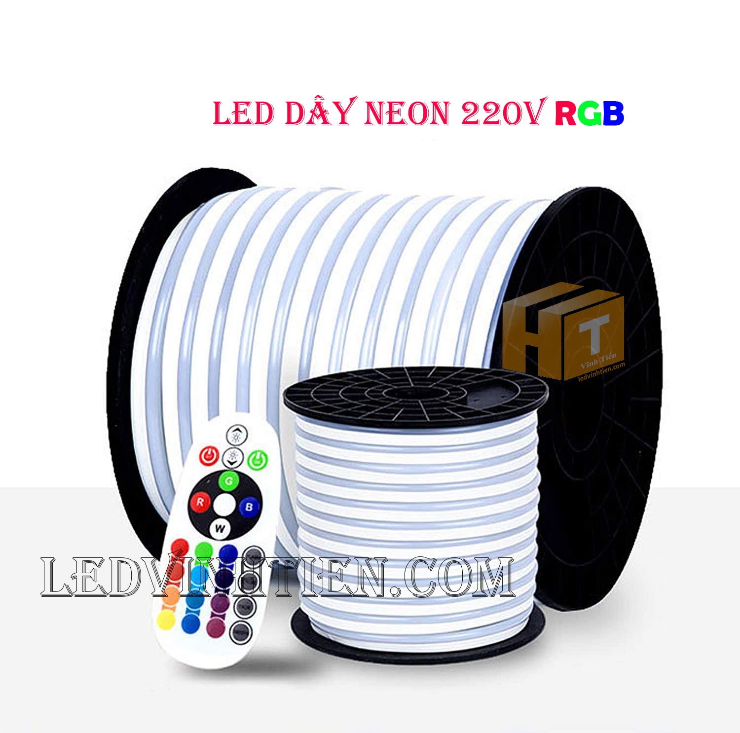 Led dây Flex Neon 220V cuộn 50m, 100m, ánh sáng nhiều màu, đủ màu, RGB, có bộ điều khiển, Led Neon Sign 220V viền trang trí,đèn decor, hắt trần thạch cao , quấn cây, trang trí cà phê, nhà hàng, khách sạn, led 2835 , led 5050 giá rẻ, loại tốt, chất lượng, dùng chiếu sáng trong nhà, ngoài trời. LED Neon Flex hiệu ứng sáng mờ, hoàn hảo. Dây mềm dễ uốn dẻo. Trang trí nội ngoại thất ưu việt. Điện áp 220V, chống mưa tiêu chuẩn IP65, 66, 67, dễ sử dụng, dể đấu nối, phân phối sỉ bởi công ty đèn led vĩnh tiến, ledvinhtien.com