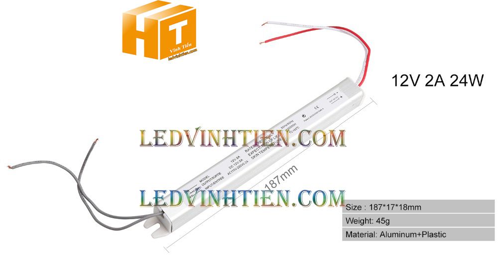 Bộ Nguồn đũa DC12V 2A 24W ngoài trời loại tốt, giá rẻ, đủ ampe dùng cấp nguồn DC cho đèn led, camera, tự động hóa