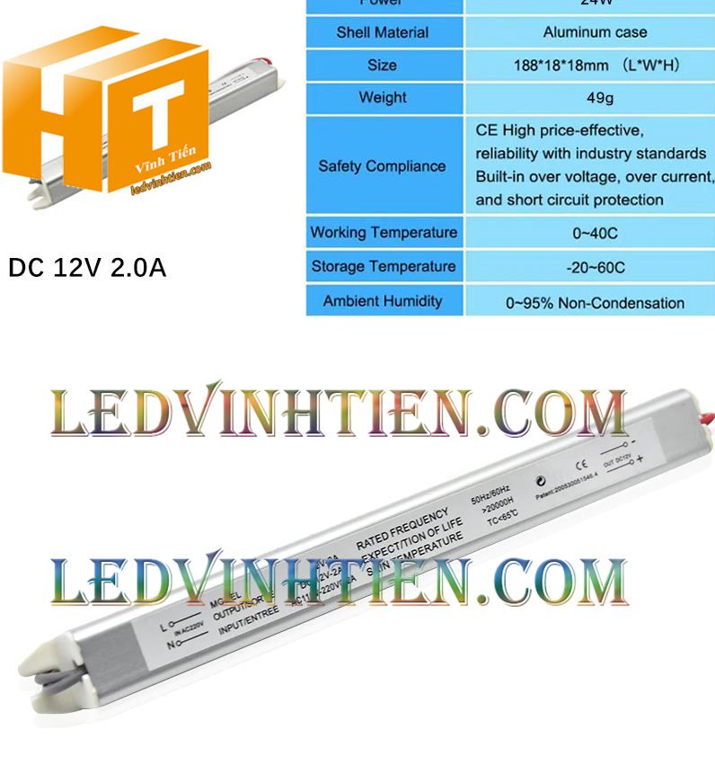 Bộ Nguồn đũa DC12V 2A 24W ngoài trời loại tốt, giá rẻ, đủ ampe dùng cấp nguồn DC cho đèn led, camera, tự động hóa