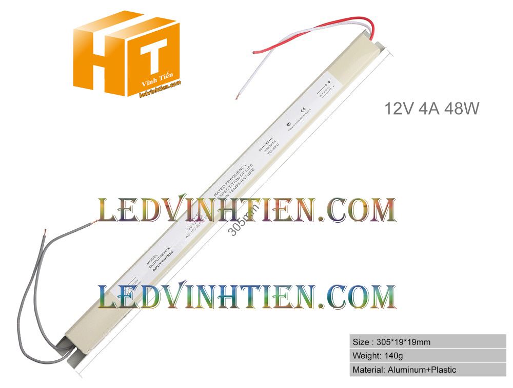 Bộ Nguồn đũa DC12V 4A 48W ngoài trời loại tốt, giá rẻ, đủ ampe dùng cấp nguồn DC cho đèn led, camera, tự động hóa