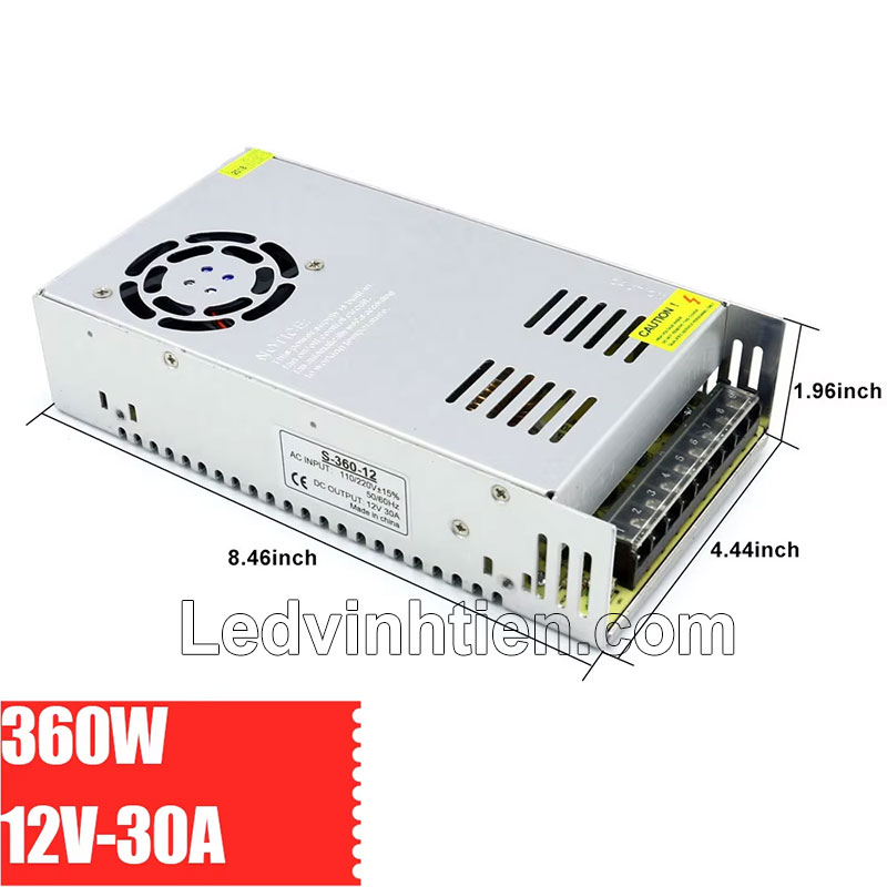 Nguồn 12V 30A 360W có quạt, bảo đảm hoạt động ổn định cho thiết bị điện tử