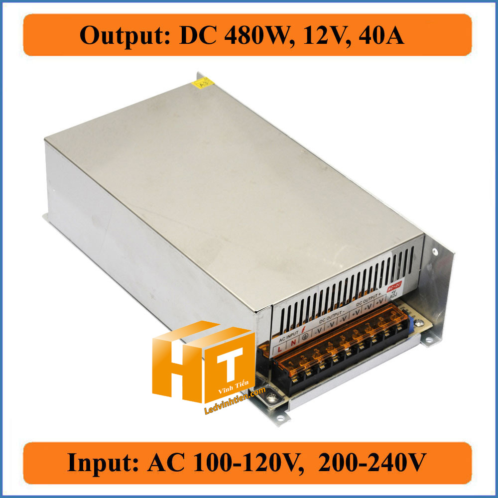 Nguồn 12V 40A có quạt làm mát, hỗ trợ các ứng dụng công suất cao