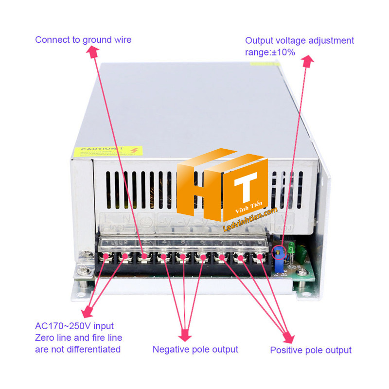 Bộ nguồn 12V 42A 504W có quạt, loại tốt, giá rẻ, chất lượng, đủ ampe, dùng cấp nguồn DC12V cho đèn led, camera, tự động hóa, board mạch điện tử, ledvinhtien.com