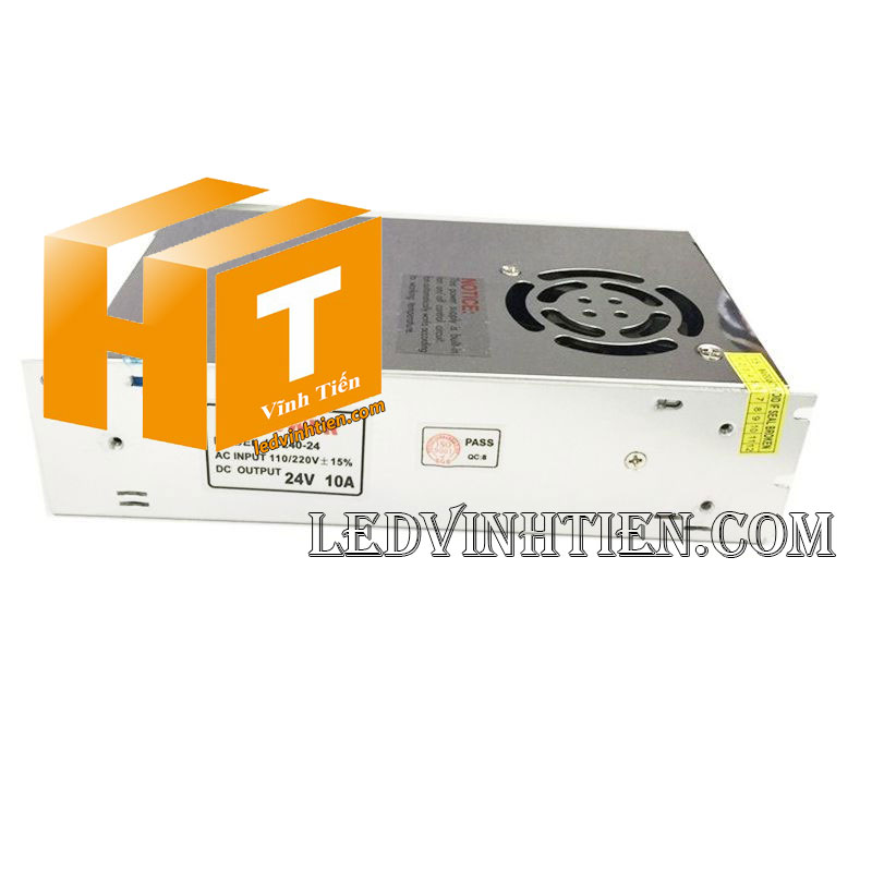 Bộ nguồn DC24V 10A 240W với quạt làm mát, thiết kế chắc chắn.