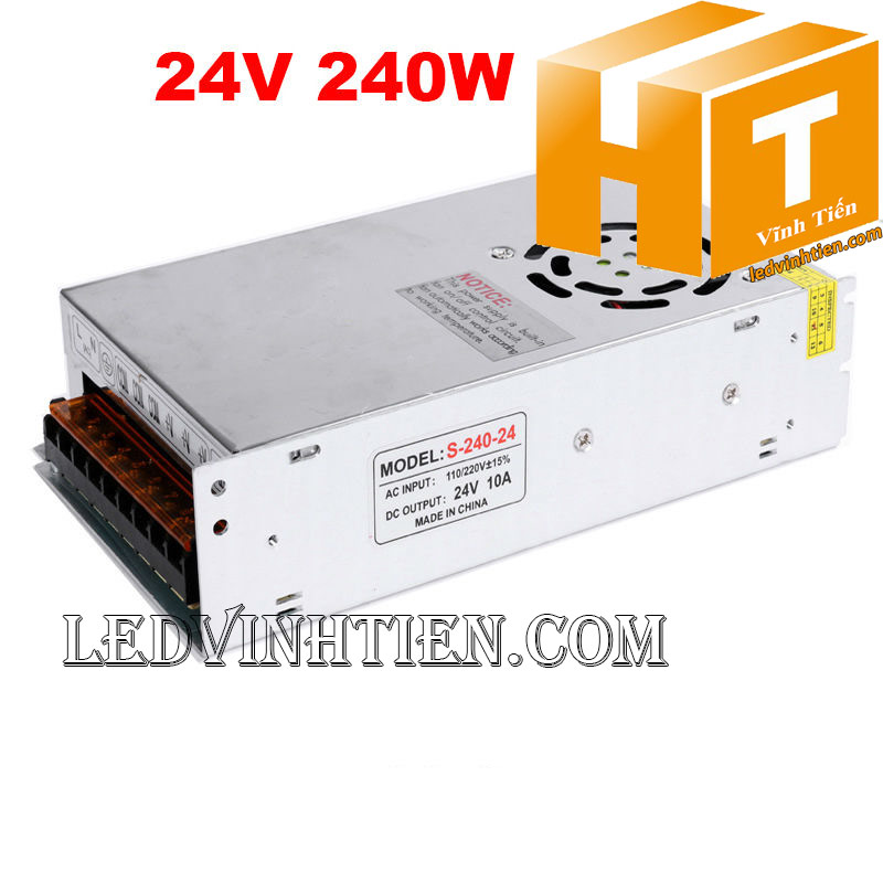 Bộ nguồn DC24V 10A 240W có quạt, cung cấp điện cho thiết bị âm thanh.