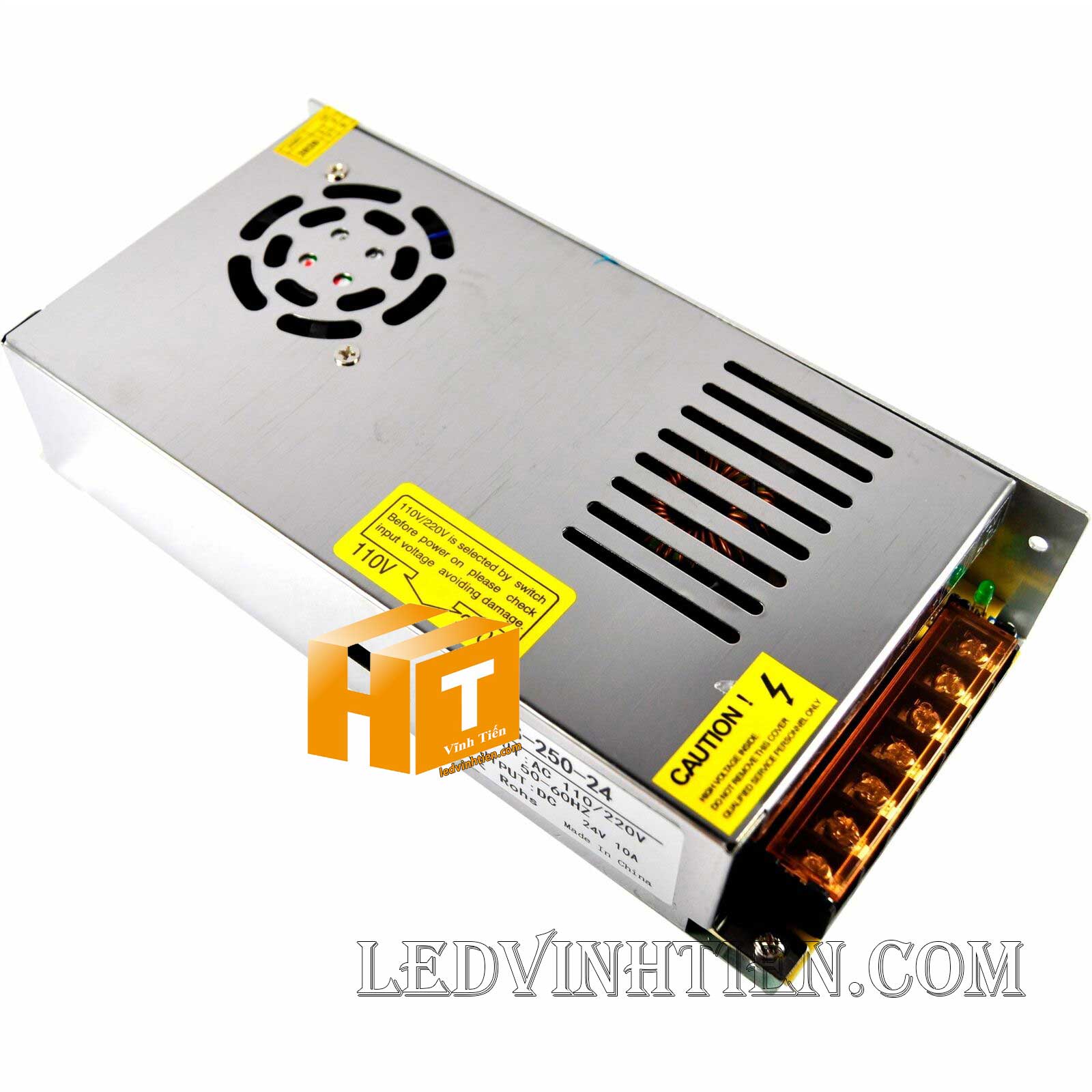 Bộ nguồn DC24V 10A 240W có quạt, cung cấp điện cho các thiết bị máy móc.