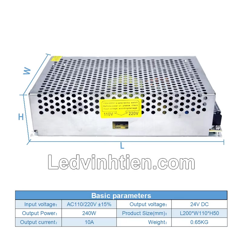 Nguồn 24V 10A 240W không quạt, phù hợp cho hệ thống an ninh