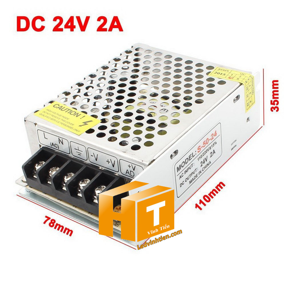 Nguồn 24V 2A không quạt 48W, dùng cho thiết bị viễn thông, LED.