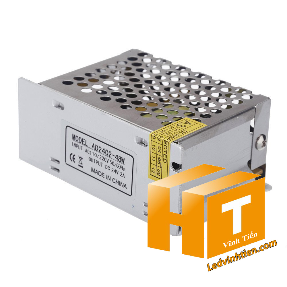 Nguồn 24V 2A không quạt, an toàn, sử dụng cho thiết bị nhỏ.