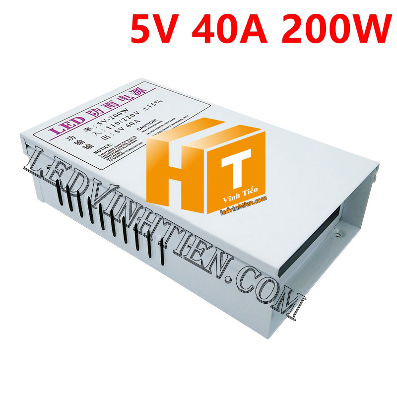 Nguồn tổ ong hay còn gọi là nguồn tổng, nguồn led 5V 40A chống mưa giá rẻ dùng để ngoài trời mưa, chống mưa,loại tốt, chất lượng,  dùng cấp nguồn DC5V cho các loại camera, Led quảng cáo, led hắt, led module, các loại đèn led chiếu sáng, như led thanh, led module, led dây, bơm mước mini, tự động hóa, BOARD MẠCH ĐIỆN TỬ XEM hình ảnh chụp mọi góc cạnh của bộ nguồn tổ ong 5V 40A 200W chống mưa, loại tốt, giá rẻ, chất lượng, đủ ampe, có quạt, nhôm tản nhiệt, dùng cấp nguồn cho các loại led 5v như led ma trận, module p10, p4, p3, led đúc f5, f8, sản phẩm chính hãng ledvinhtien.com  Hình ảnh chụp mọi góc cạnh của DC5V 40A chống mưa, giá rẻ, chất lượng, nhỏ gọn, chính hãng ledvinhtien.com