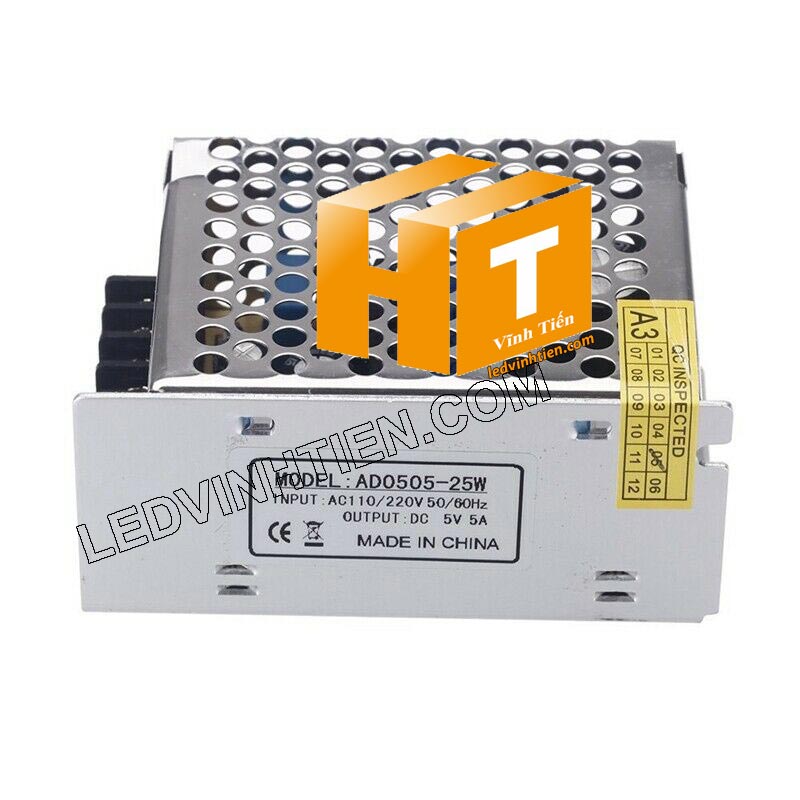 Bộ nguồn tổng, nguồn tổ ong, nguồn dc 5V 5A 25W có quạt, loại tốt, giá rẻ, chất lượng, đủ ampe, dùng cấp nguồn DC5V cho đèn led, camera, bơm mini, bóng led đúc f5, f8, module led ma trận, tự động hóa, ledvinhtien.com