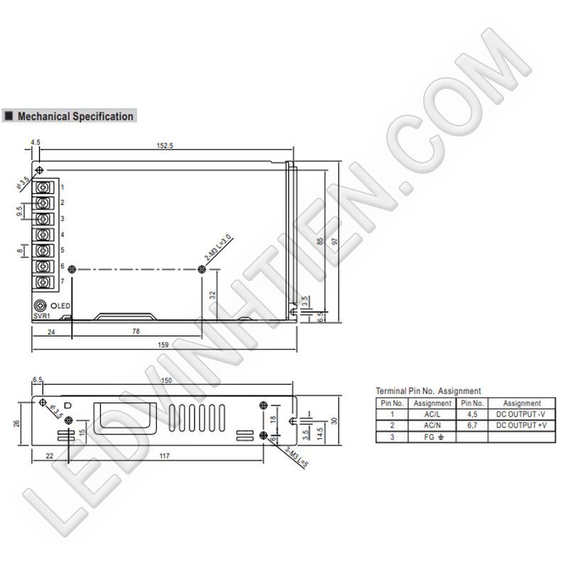 Thông số kỹ thuật của nguồn Meanwell 36V 2.8A LRS-100-36