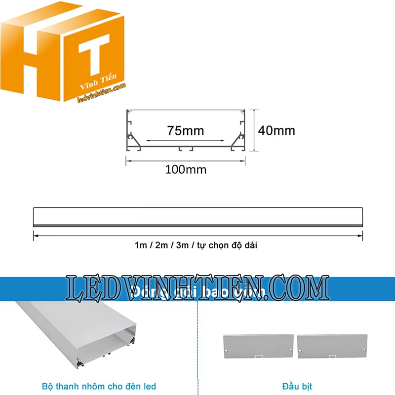 Thanh định hình nhôm định hình U 100x40mm