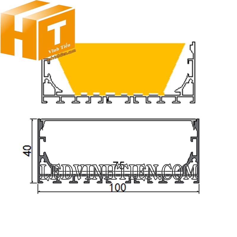 Thanh nhôm định hình U ốp nổi 100x40mm