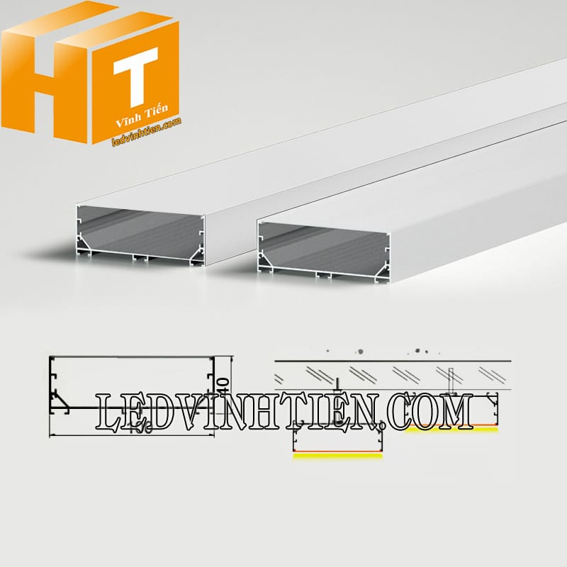 Thanh profile nhôm U ốp nổi 100x40mm