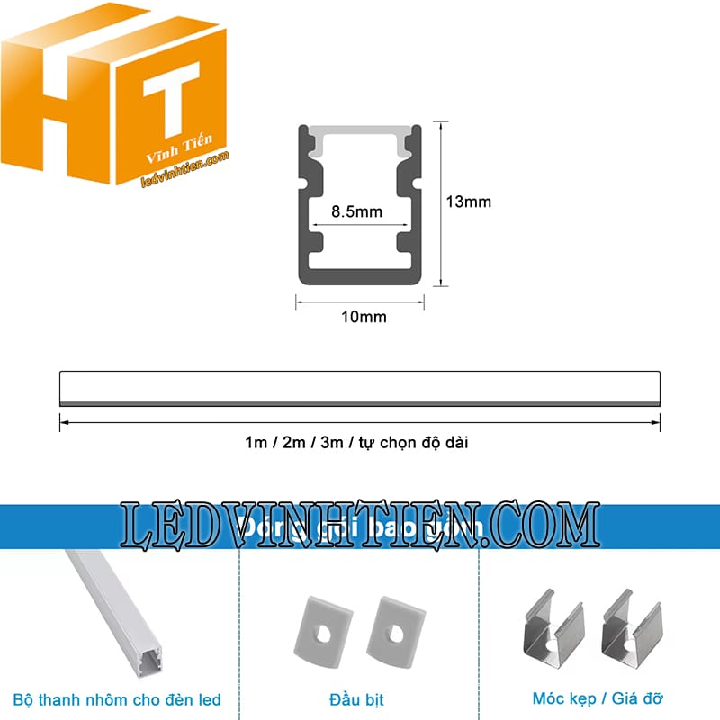 Thanh nhôm định hình U nổi 10x13mm cao cấp