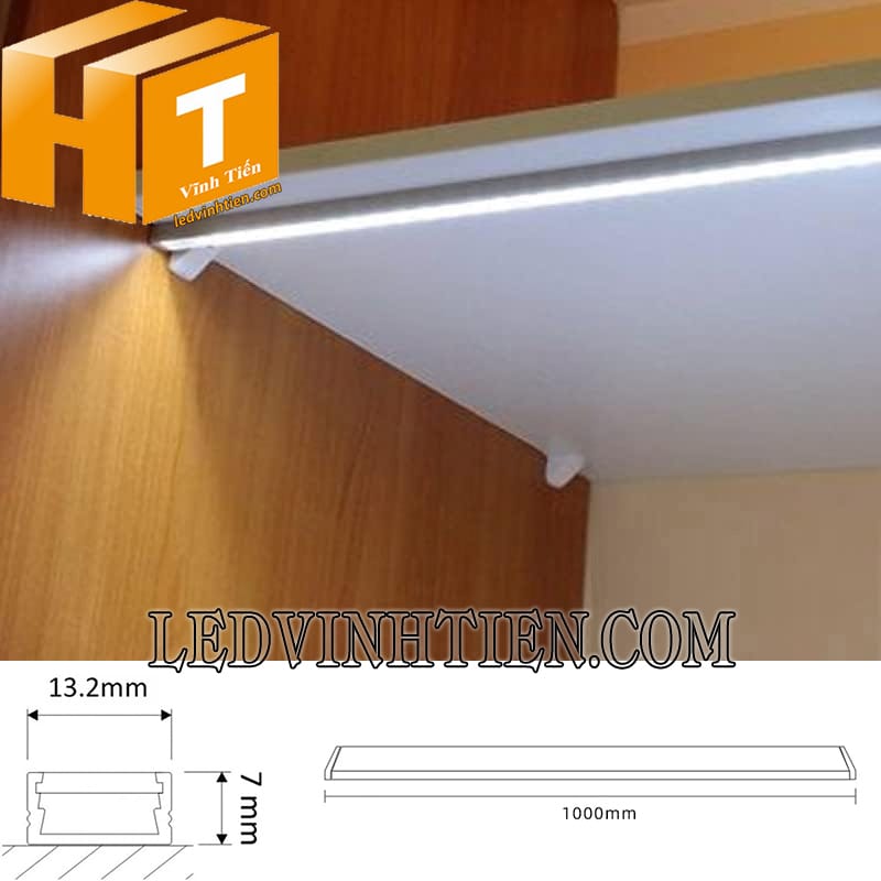 Thanh nhôm định hình led chữ U lắp nổi 14x7mm