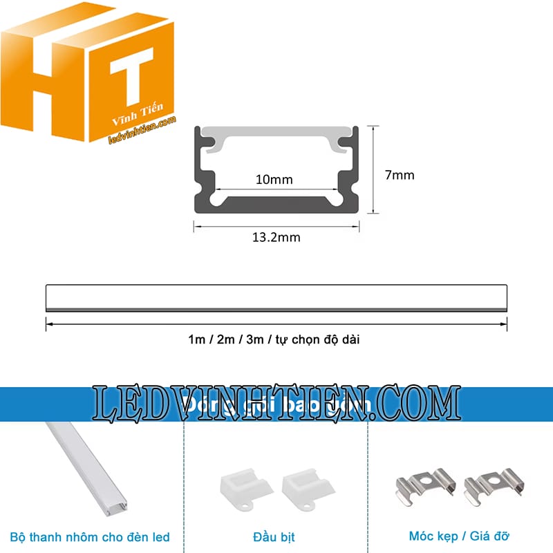 Thanh nhôm ốp nổi 14x7mm