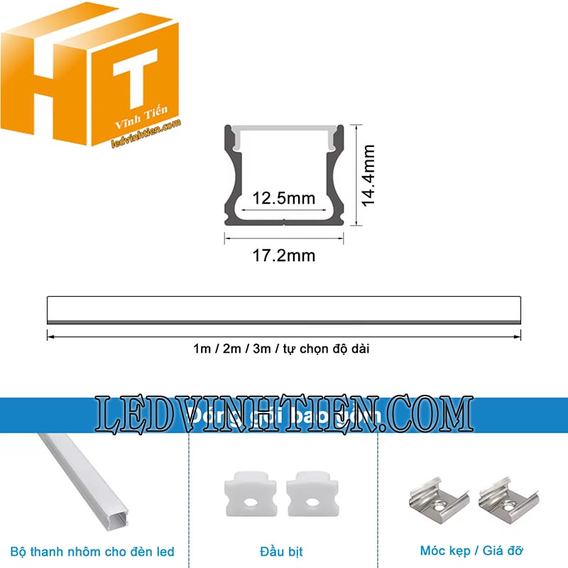 Thanh nhôm định hình U nổi 17x12mm giá rẻ