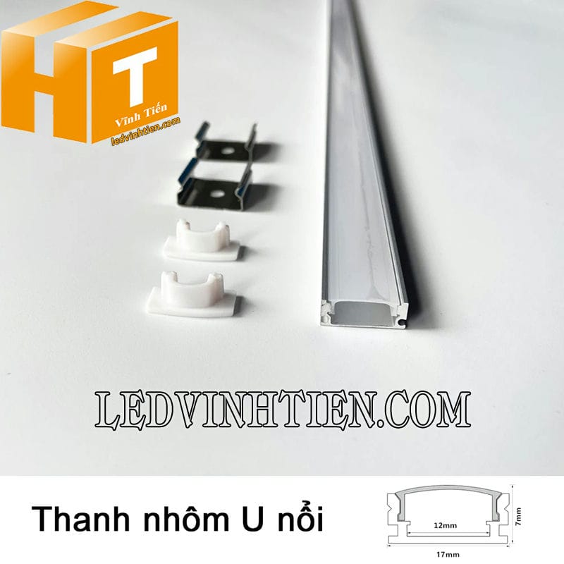 Thanh nhôm profile U nổi 17x7mm