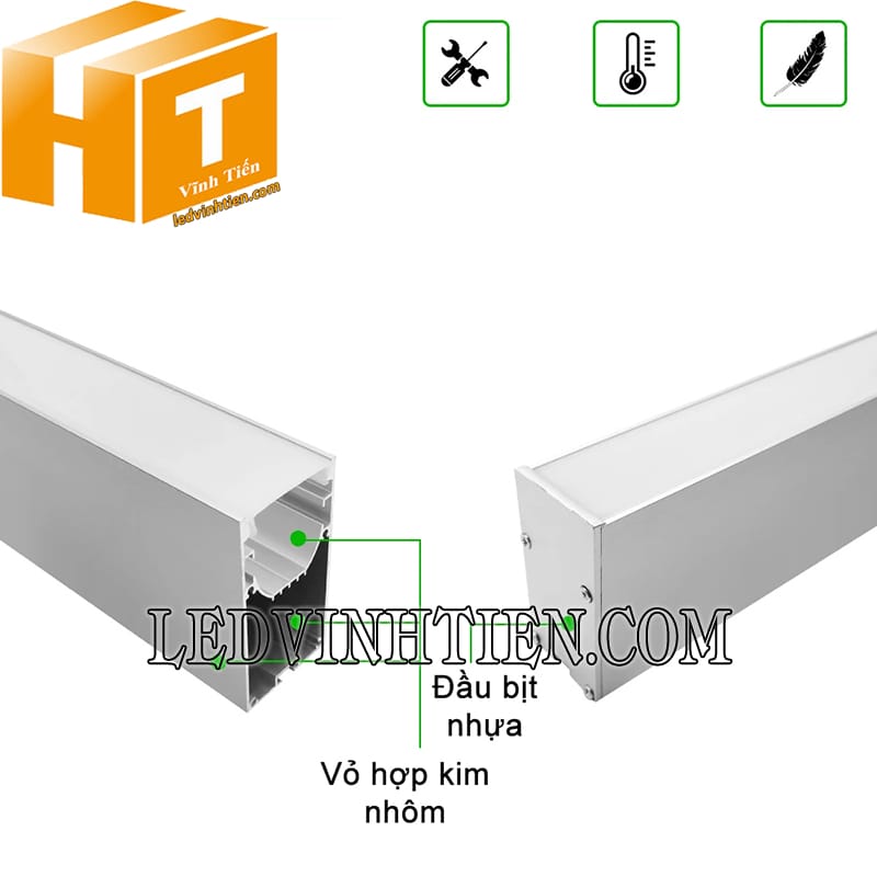 Thanh nhôm định hình chữ U ốp nổi 50x75mm
