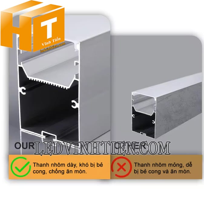 Thanh profile nhôm U lắp nổi 50x75mm