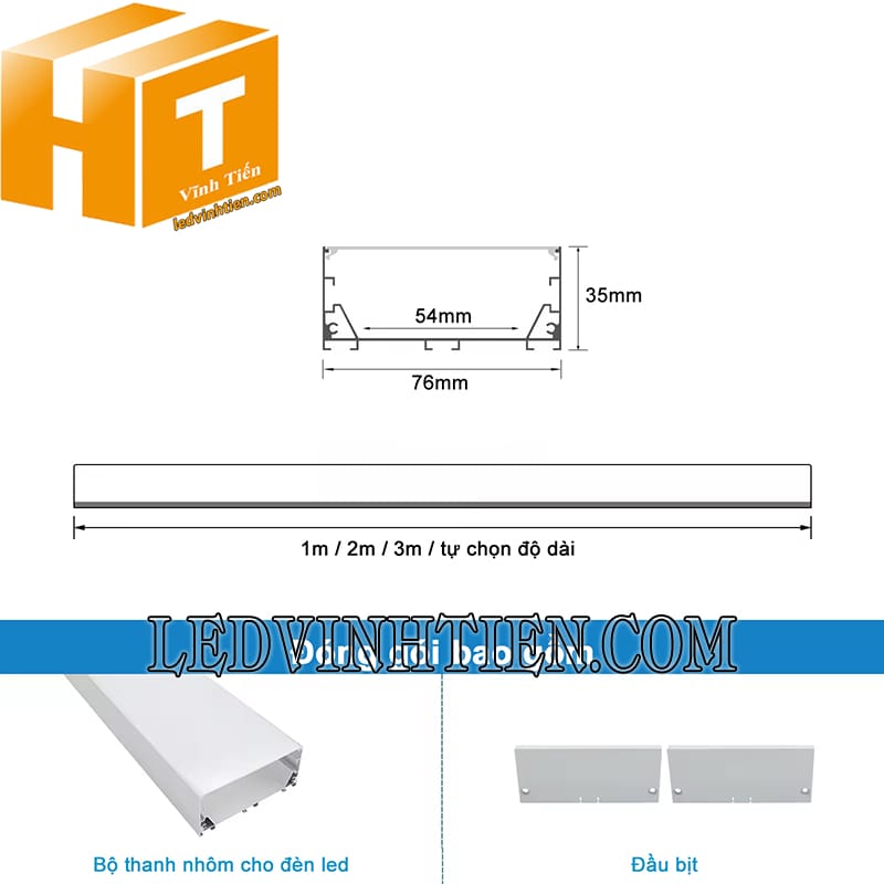 Thanh nhôm định hình chữ U nổi 76x35mm