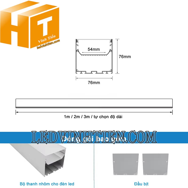 Thanh nhôm định hình U nổi 76x76mm cao cấp