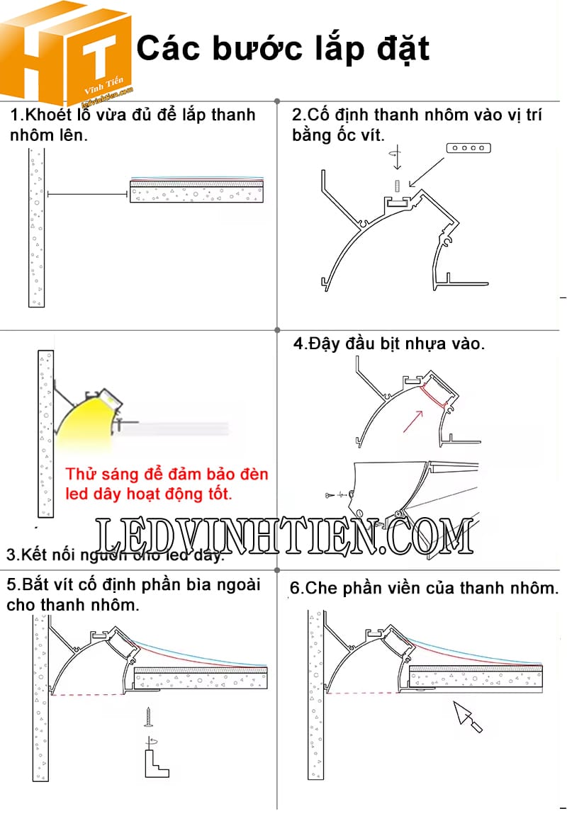 Cách lắp đặt thanh nhôm định hình led dây âm trần
