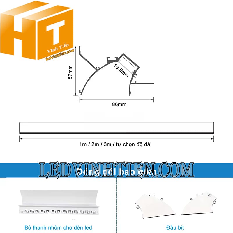 Máng thanh nhôm định hình âm trần 87x56mm