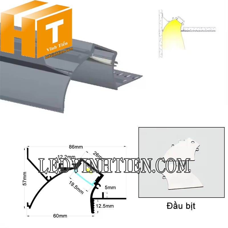 Thanh nhôm định hình âm trần 87x56mm giá rẻ